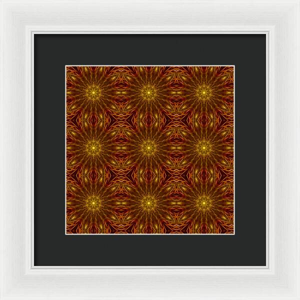 Gold Red Star Kaleidoscope - Framed Print