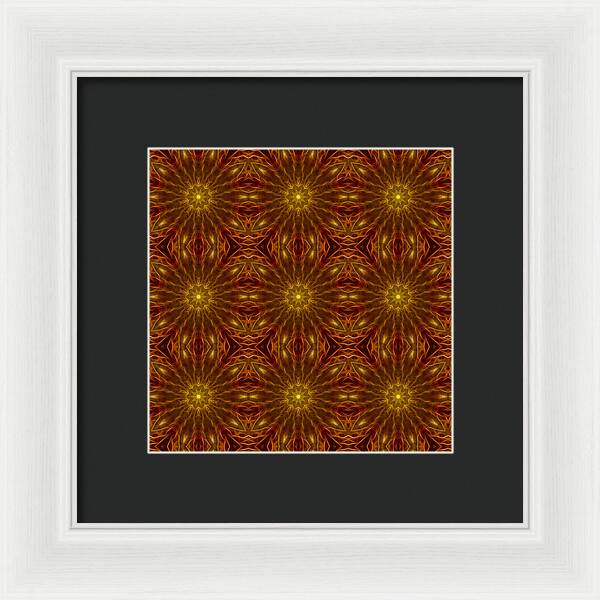 Gold Red Star Kaleidoscope - Framed Print