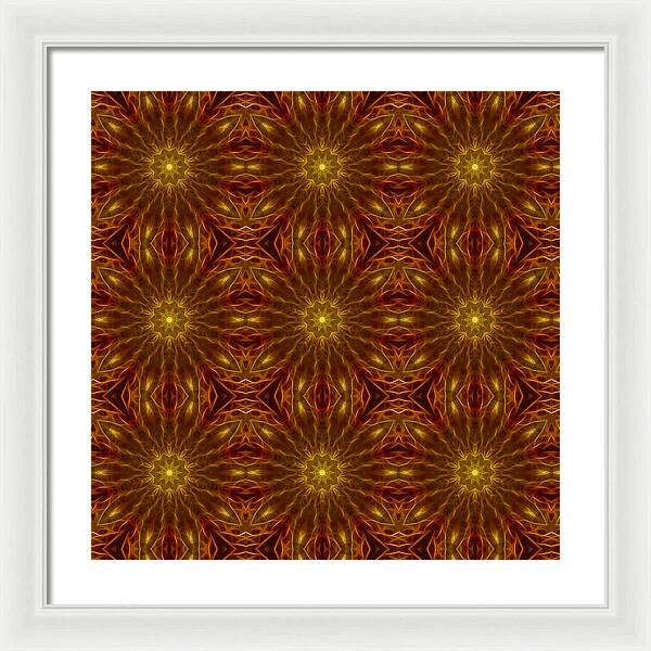 Gold Red Star Kaleidoscope - Framed Print