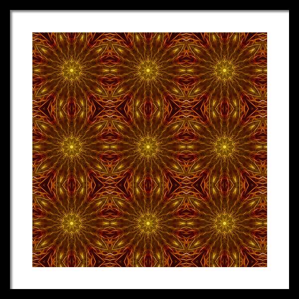 Gold Red Star Kaleidoscope - Framed Print