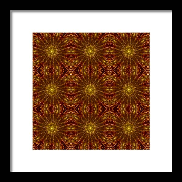 Gold Red Star Kaleidoscope - Framed Print