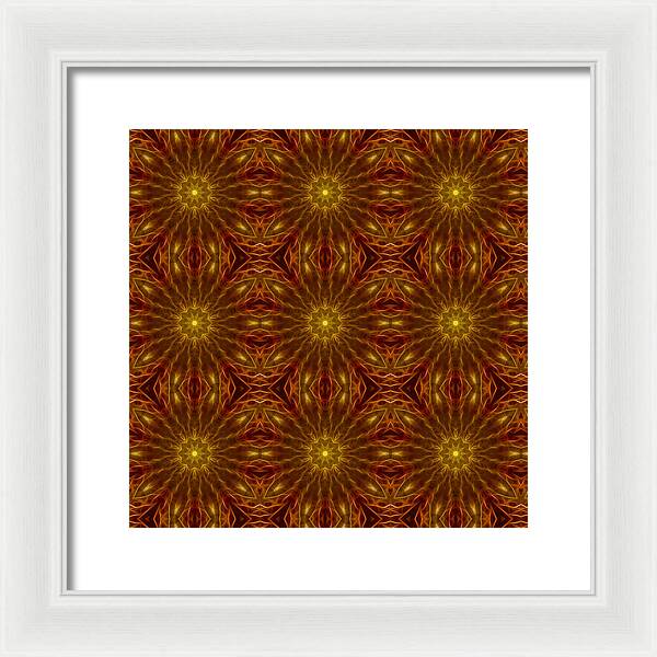 Gold Red Star Kaleidoscope - Framed Print