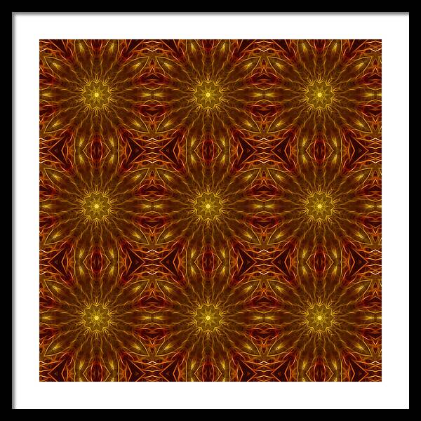 Gold Red Star Kaleidoscope - Framed Print