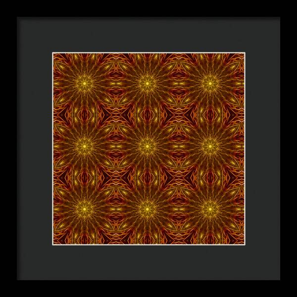 Gold Red Star Kaleidoscope - Framed Print