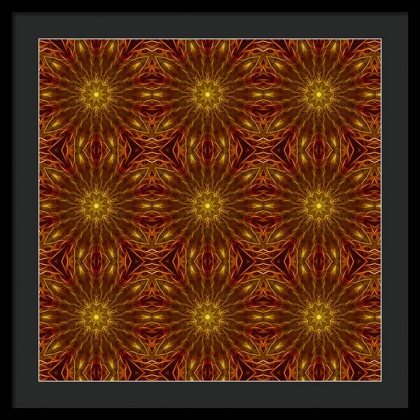 Gold Red Star Kaleidoscope - Framed Print