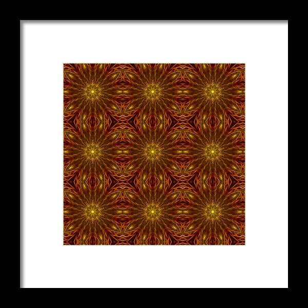 Gold Red Star Kaleidoscope - Framed Print