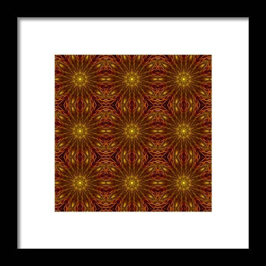 Gold Red Star Kaleidoscope - Framed Print