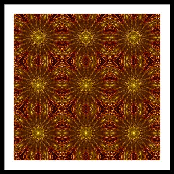 Gold Red Star Kaleidoscope - Framed Print