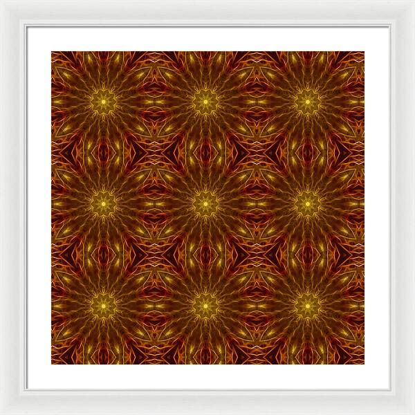 Gold Red Star Kaleidoscope - Framed Print