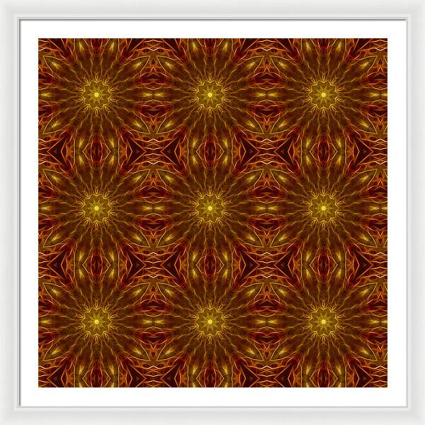 Gold Red Star Kaleidoscope - Framed Print