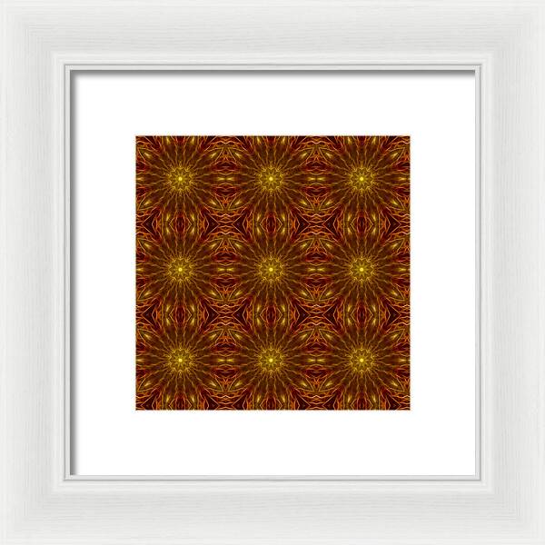 Gold Red Star Kaleidoscope - Framed Print