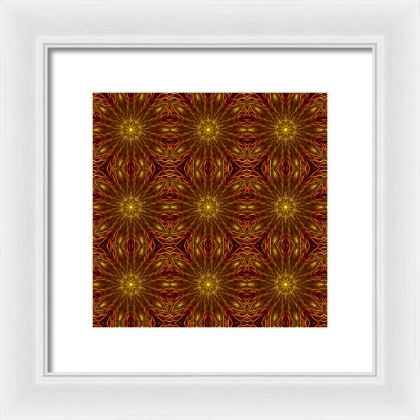 Gold Red Star Kaleidoscope - Framed Print