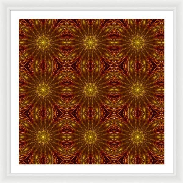 Gold Red Star Kaleidoscope - Framed Print