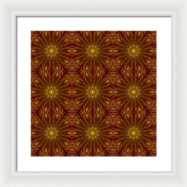 Gold Red Star Kaleidoscope - Framed Print