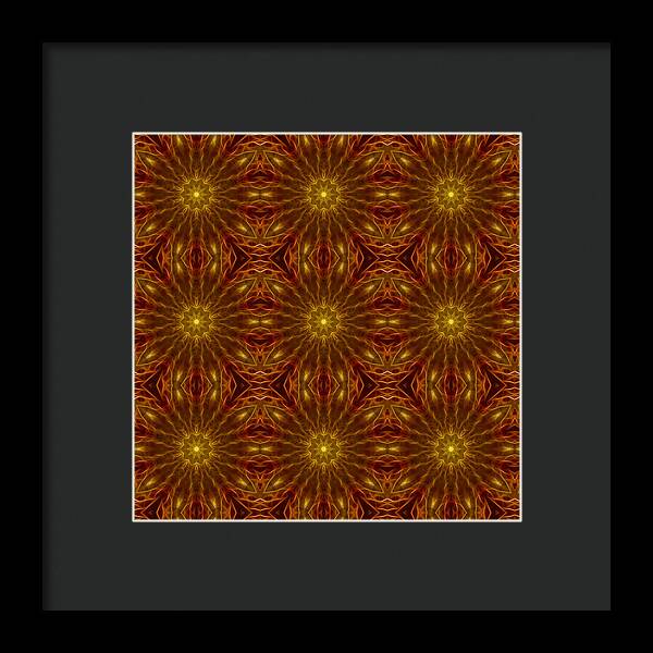 Gold Red Star Kaleidoscope - Framed Print