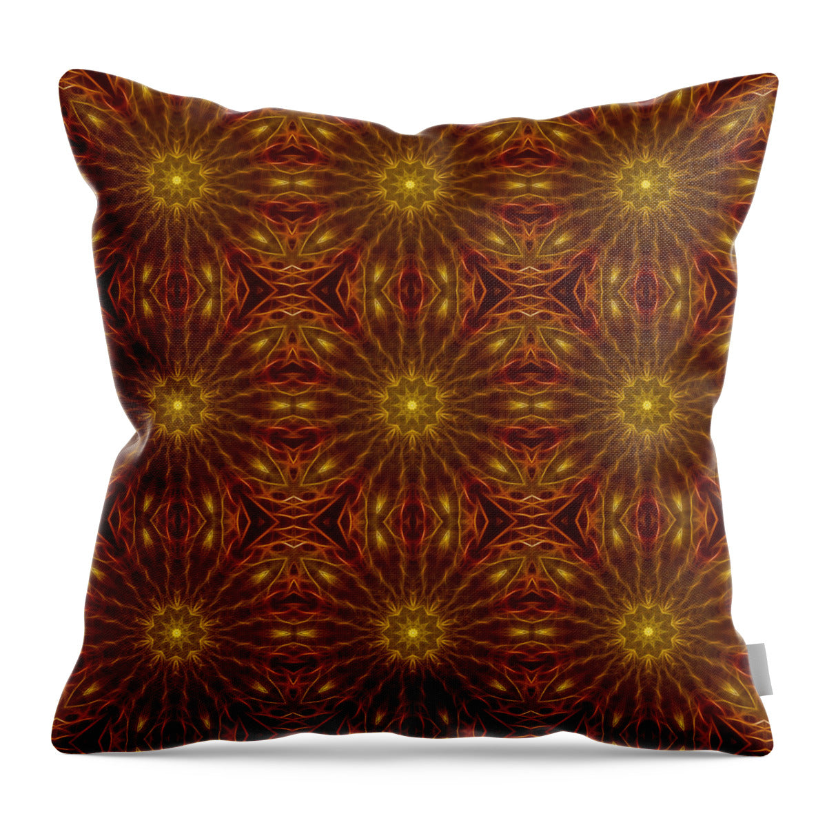 Gold Red Star Kaleidoscope - Throw Pillow