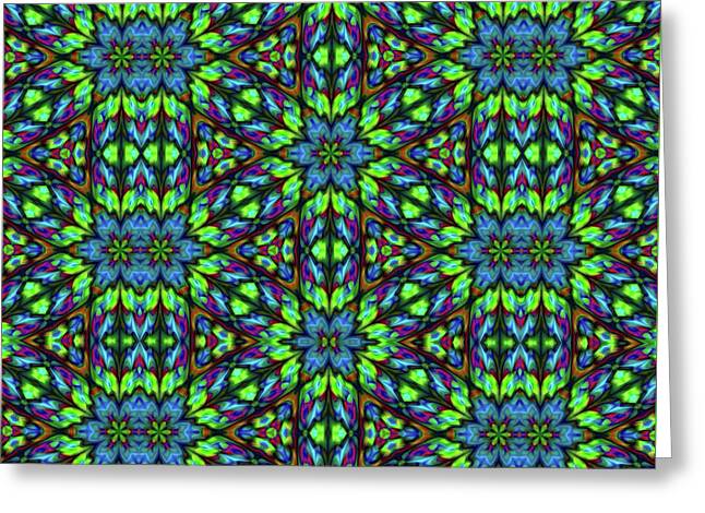 Green and Blue Geometric Kaleidoscope - Greeting Card