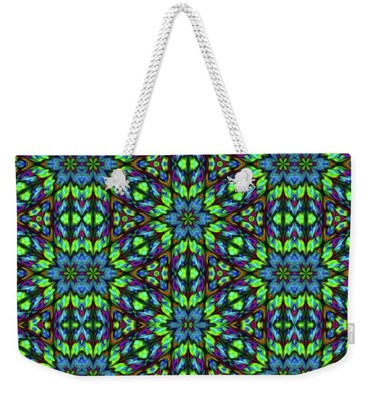 Green and Blue Geometric Kaleidoscope - Weekender Tote Bag