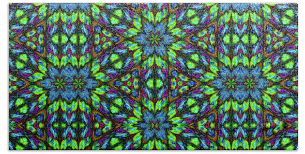 Green and Blue Geometric Kaleidoscope - Beach Towel