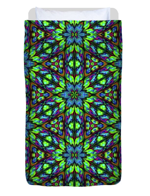 Green and Blue Geometric Kaleidoscope - Duvet Cover