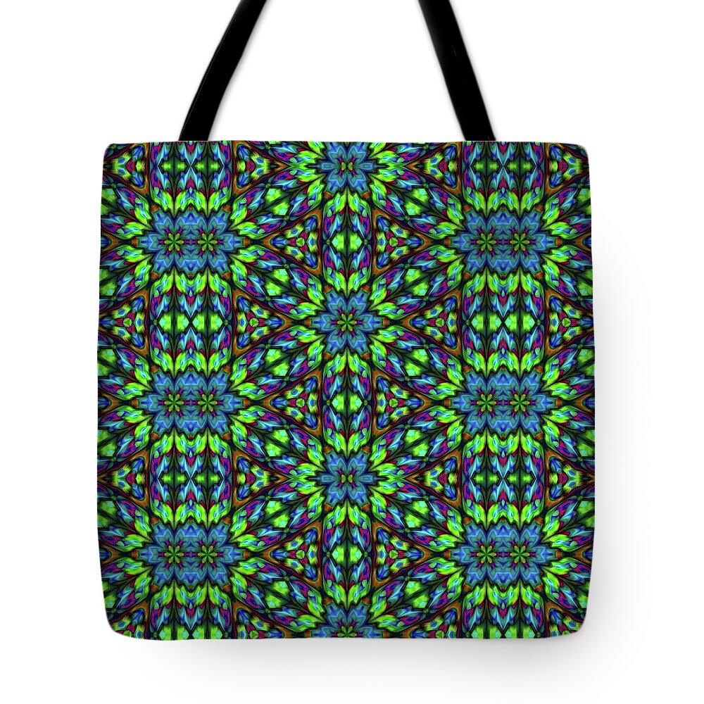 Green and Blue Geometric Kaleidoscope - Tote Bag