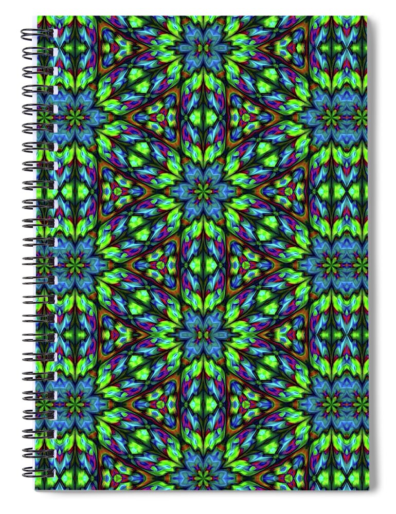 Green and Blue Geometric Kaleidoscope - Spiral Notebook