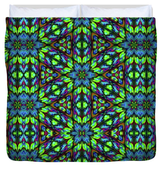 Green and Blue Geometric Kaleidoscope - Duvet Cover