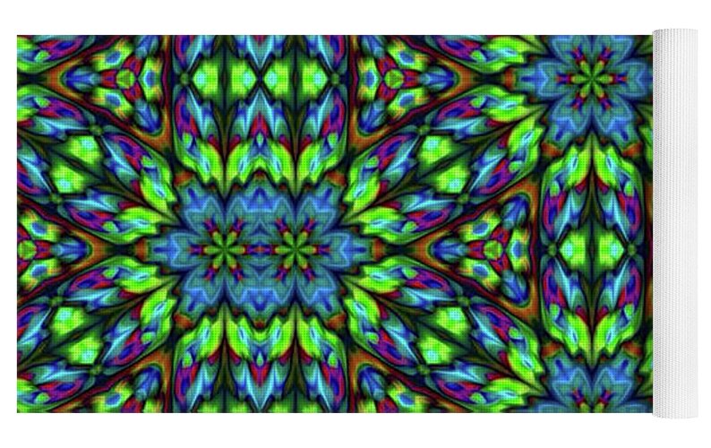 Green and Blue Geometric Kaleidoscope - Yoga Mat