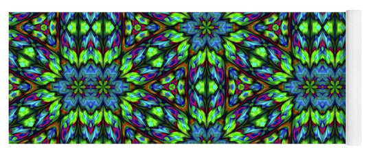 Green and Blue Geometric Kaleidoscope - Yoga Mat