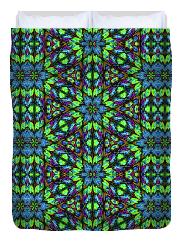 Green and Blue Geometric Kaleidoscope - Duvet Cover