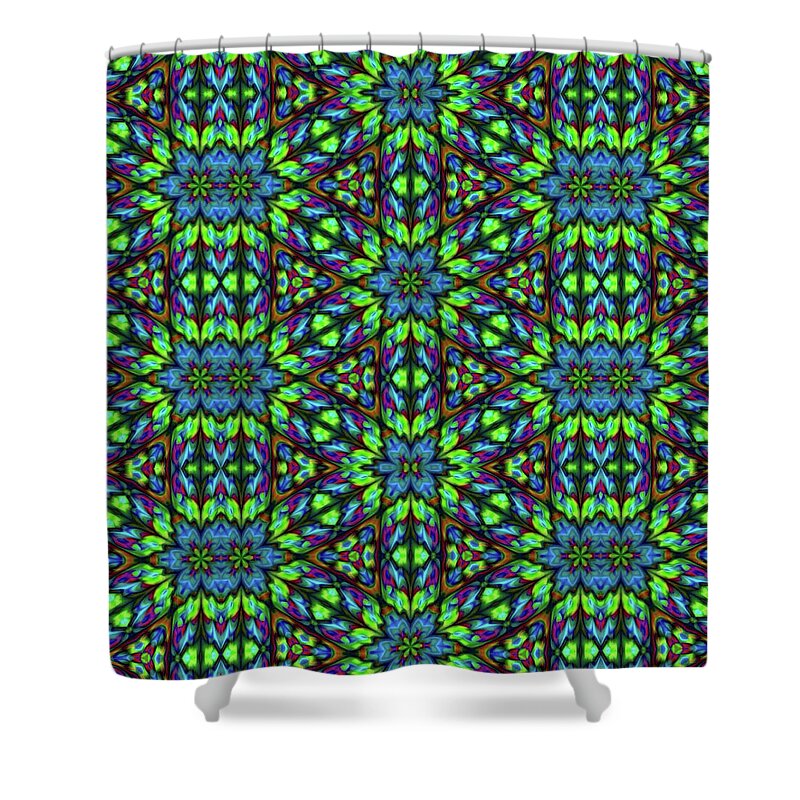 Green and Blue Geometric Kaleidoscope - Shower Curtain