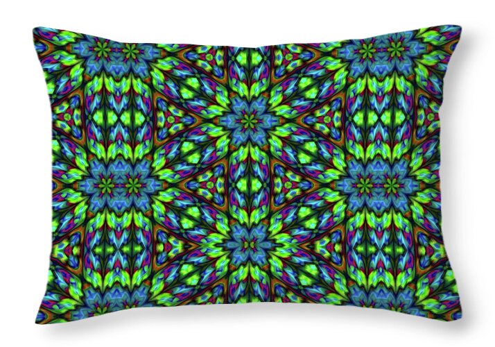 Green and Blue Geometric Kaleidoscope - Throw Pillow