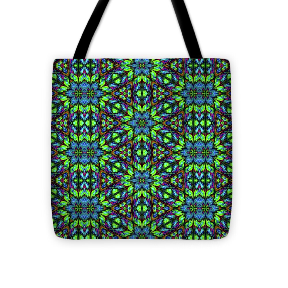 Green and Blue Geometric Kaleidoscope - Tote Bag