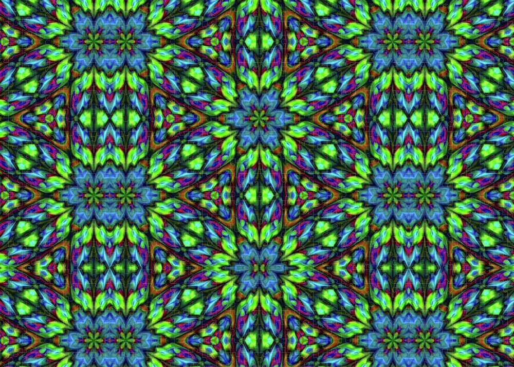 Green and Blue Geometric Kaleidoscope - Puzzle