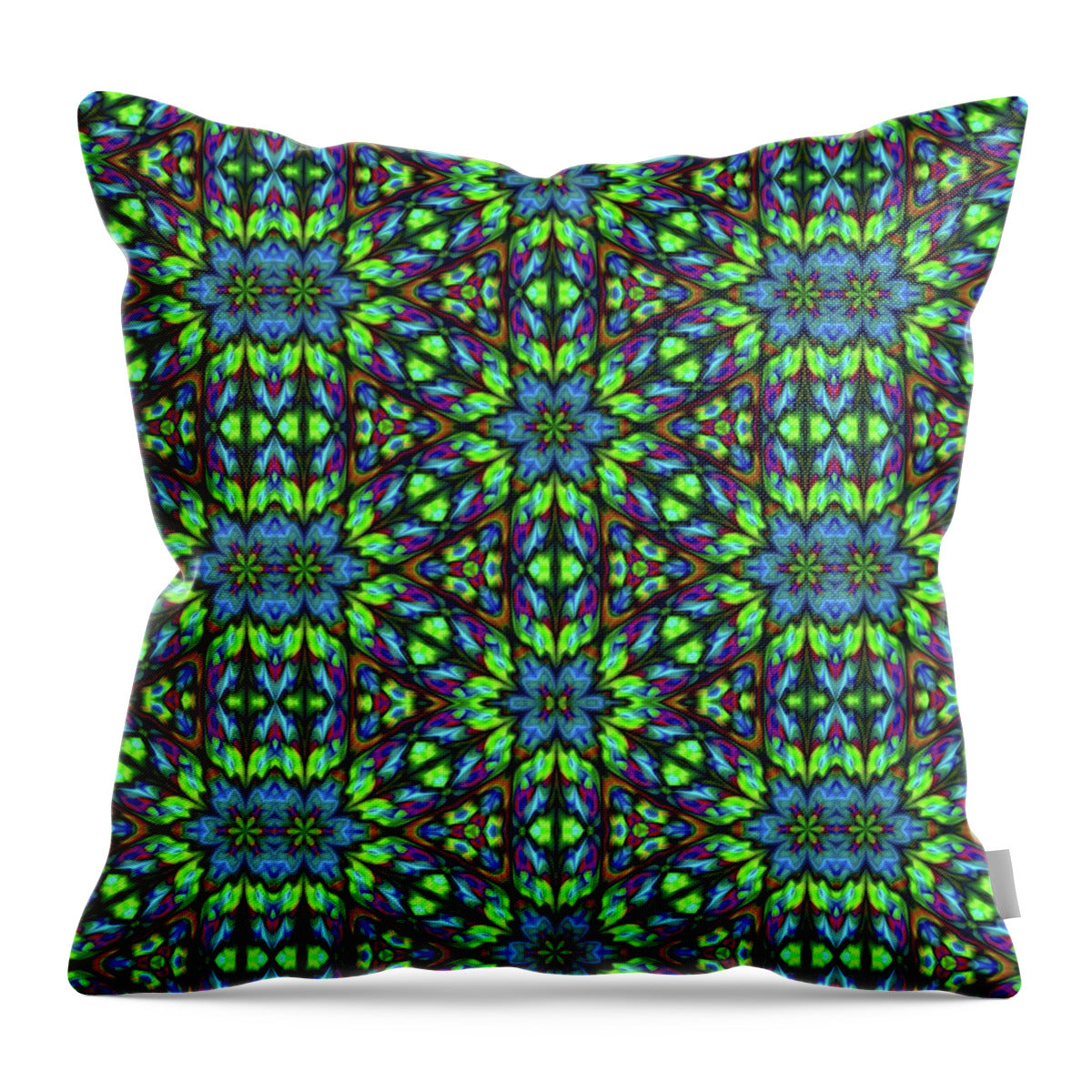 Green and Blue Geometric Kaleidoscope - Throw Pillow