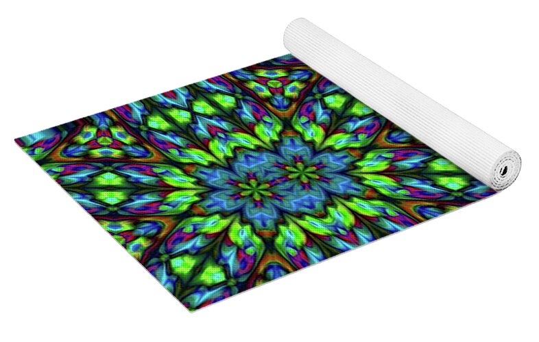 Green and Blue Geometric Kaleidoscope - Yoga Mat