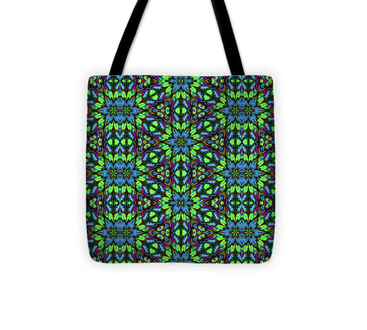 Green and Blue Geometric Kaleidoscope - Tote Bag