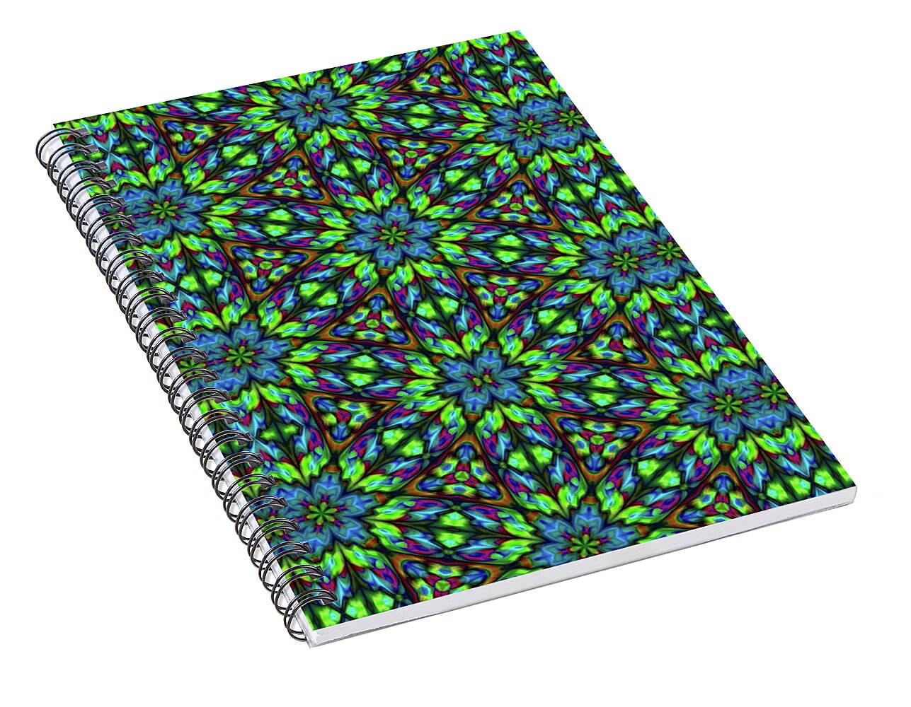 Green and Blue Geometric Kaleidoscope - Spiral Notebook