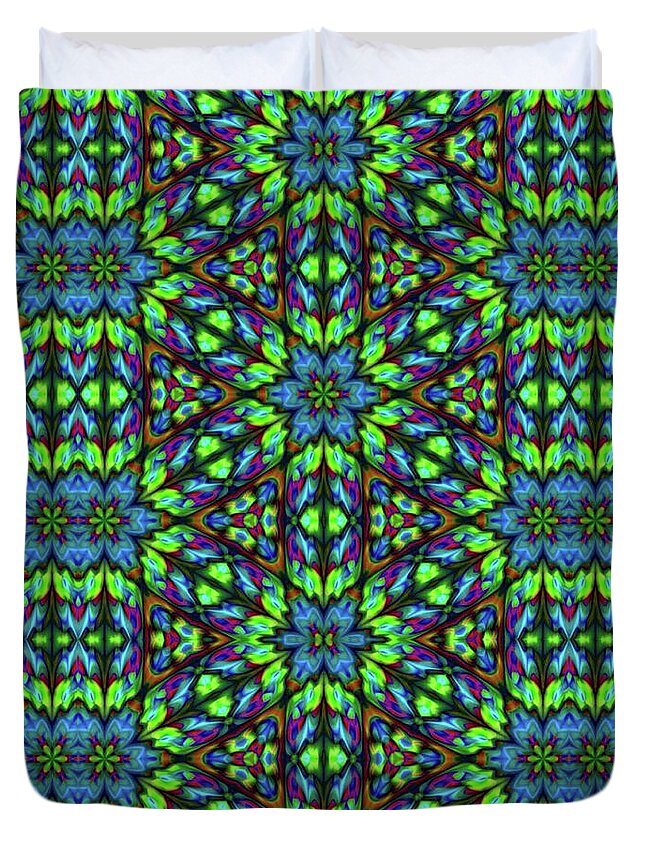 Green and Blue Geometric Kaleidoscope - Duvet Cover