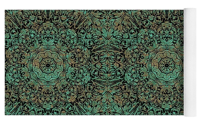 Green Copper Flower Kaleidoscope - Yoga Mat