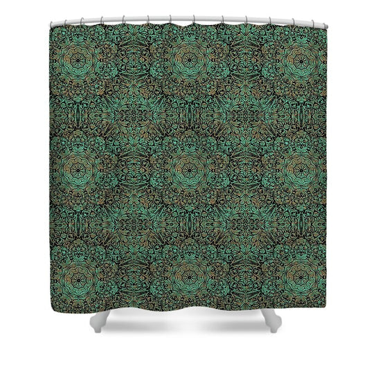 Green Copper Flower Kaleidoscope - Shower Curtain