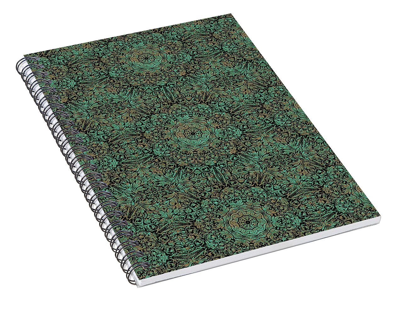 Green Copper Flower Kaleidoscope - Spiral Notebook