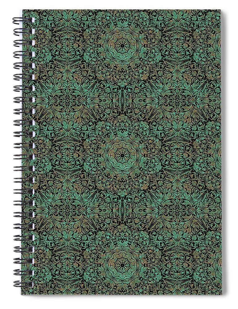 Green Copper Flower Kaleidoscope - Spiral Notebook