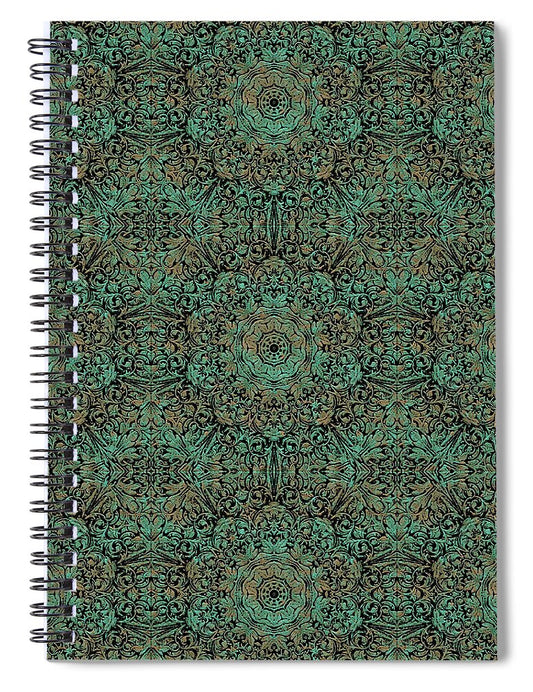 Green Copper Flower Kaleidoscope - Spiral Notebook