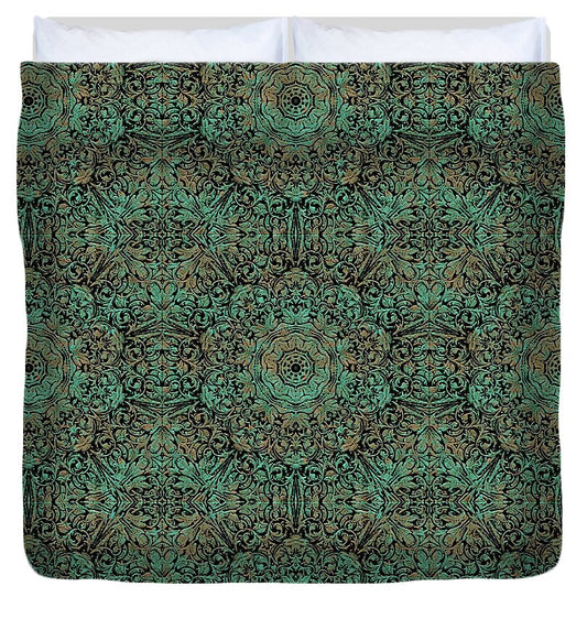 Green Copper Flower Kaleidoscope - Duvet Cover