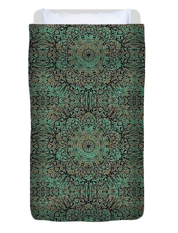 Green Copper Flower Kaleidoscope - Duvet Cover