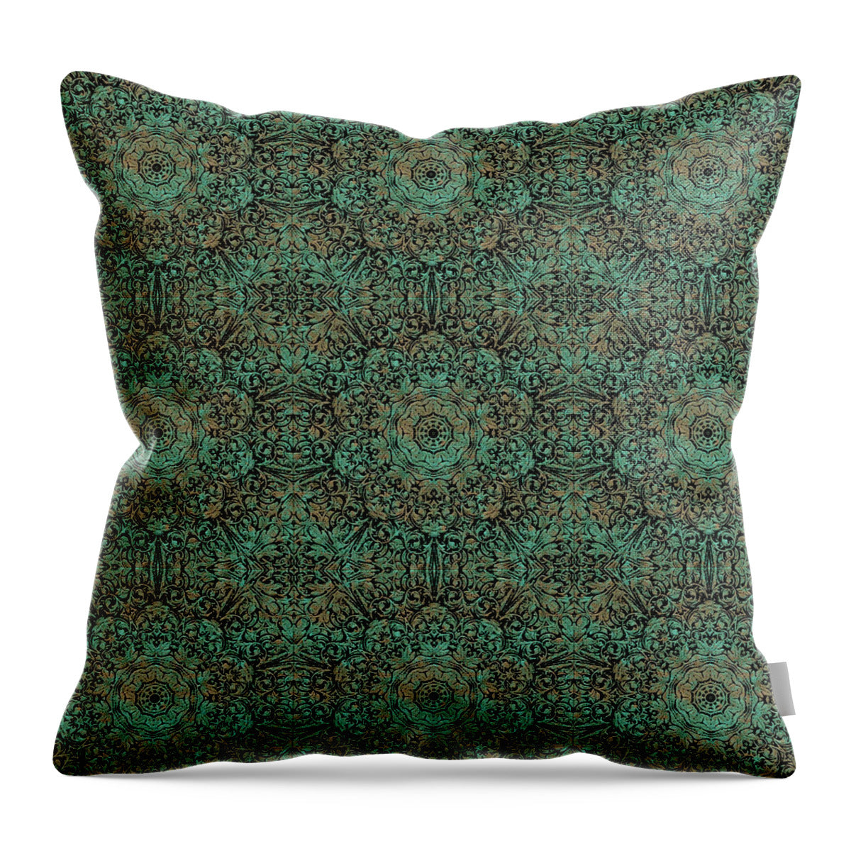 Green Copper Flower Kaleidoscope - Throw Pillow