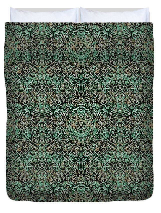 Green Copper Flower Kaleidoscope - Duvet Cover