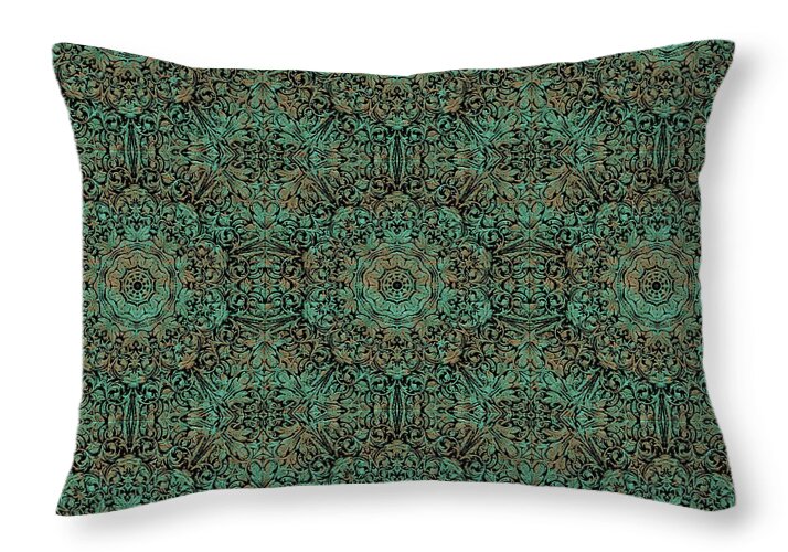 Green Copper Flower Kaleidoscope - Throw Pillow