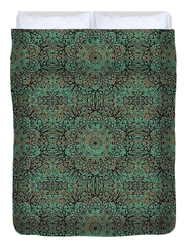 Green Copper Flower Kaleidoscope - Duvet Cover